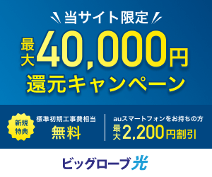 当サイト限定！最大40,000円還元キャンペーン！【BIGLOBE光】 （代理店：株式会社WIZ）