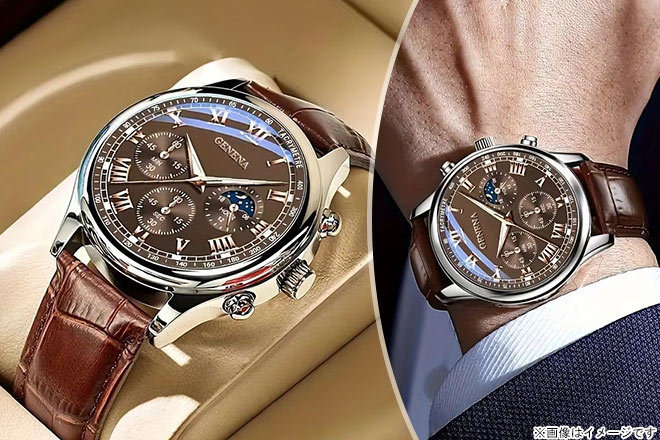 【1月限定☆ニューイヤー駅伝 優勝セール】くまポン byGMO【還元UP中】高級感あるデザイン！男女兼用 「レザー調 腕時計（ブラウン）」